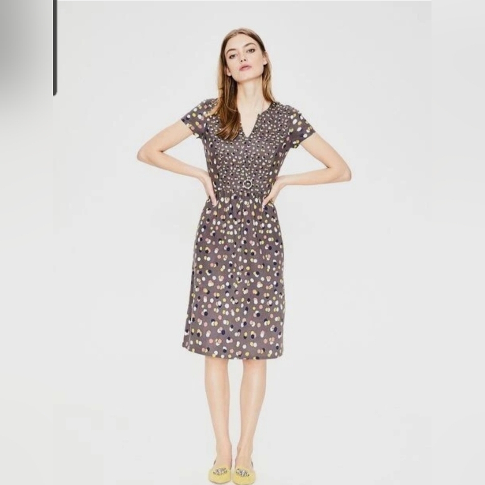 Boden Gray Polka Dot Dress 10L